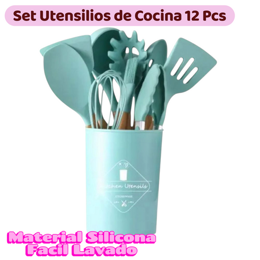 Set 12 Pcs Utensilios de Cocina de Silicona